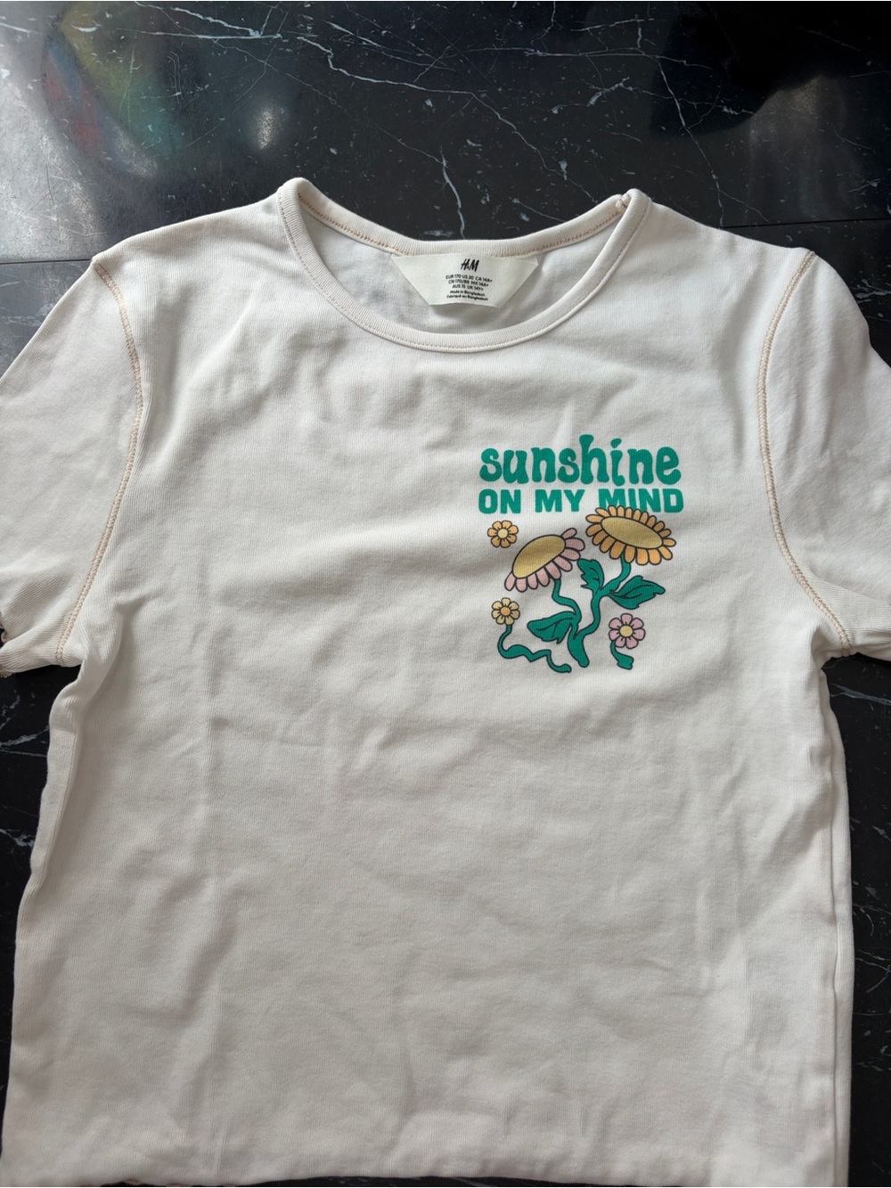H&M White tee with Green & Yellow Floral 'Sunshine On My Mind' Print